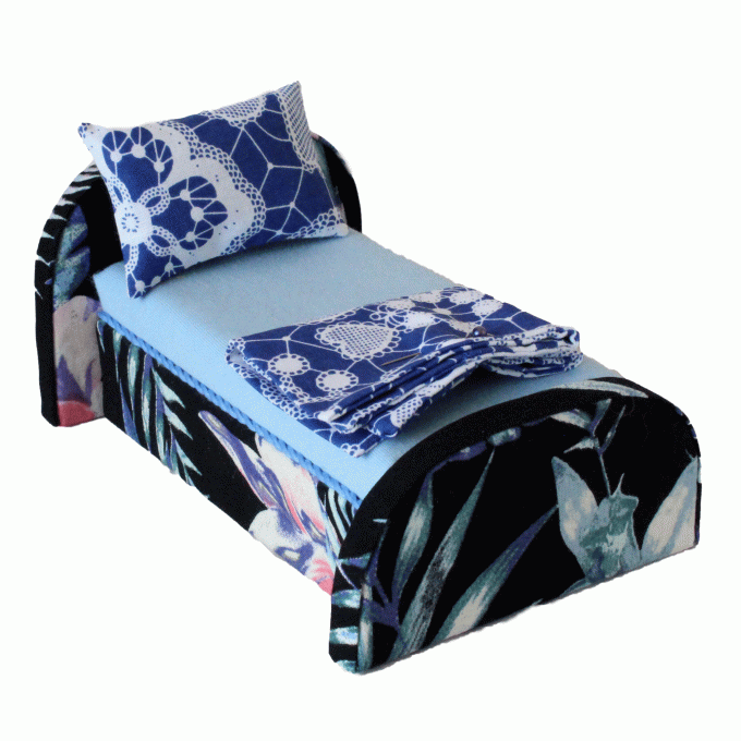 Miniature 1:12 scale bed, dollhouse furniture blanket