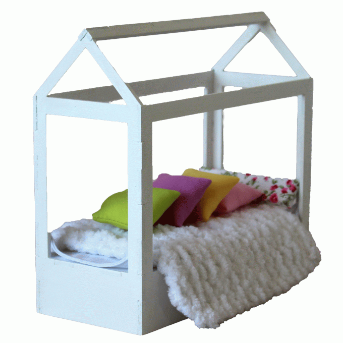 Miniature frame bed, dollhouse wooden canopy 