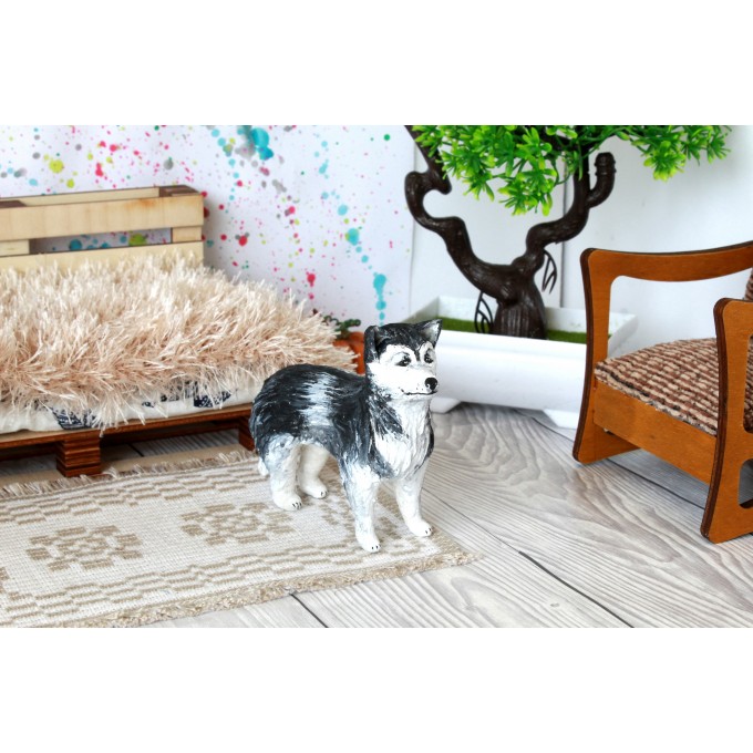 Miniature dog Siberian husky dollhouse pet animal