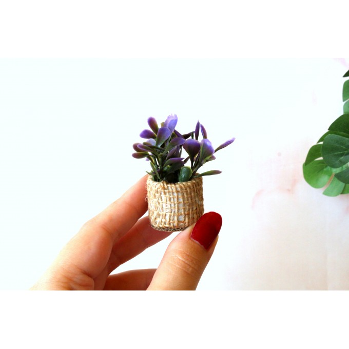 Miniature boho plant with pot for dolls house tiny