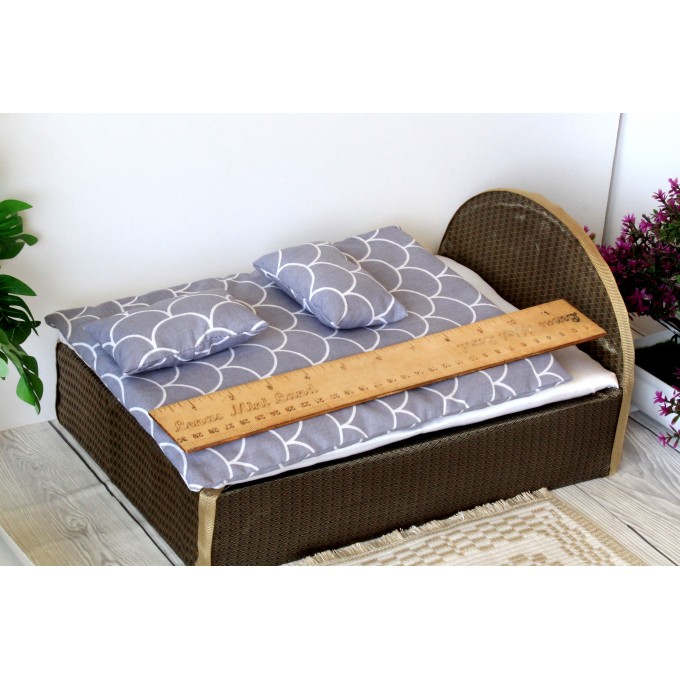 Dollhouse bedding set miniature gray color 1:6 scale