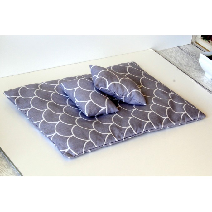 Dollhouse bedding set miniature gray color 1:6 scale