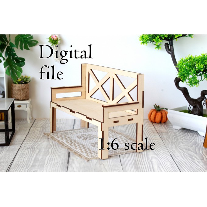 Miniature sofa 1:6 scale digital file. Dollhouse furniture