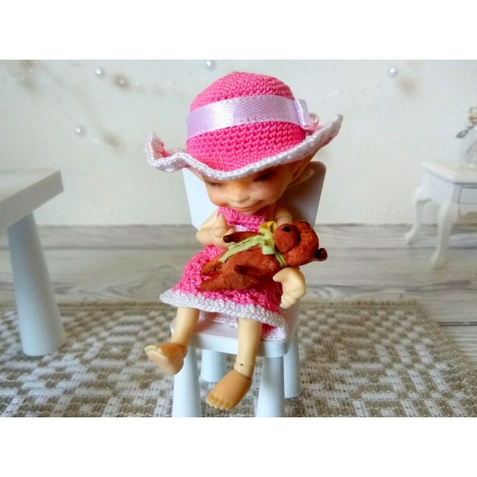 Micro teddy bear toy for 1:12 scale BJD dolls. Doll