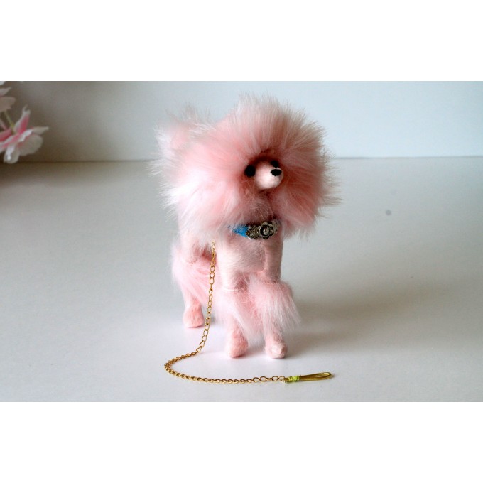 Miniature dog pink poodle, realistic BJD doll prop