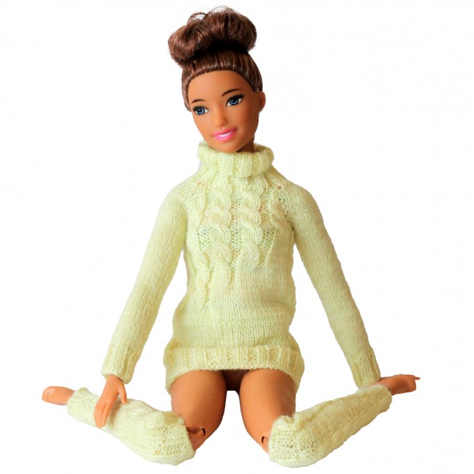Miniature sweater with socks, Barb BJD doll yellow 