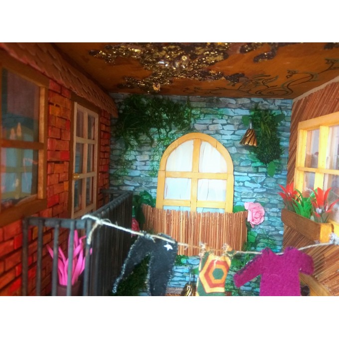 Book nook street with light, door window miniature 