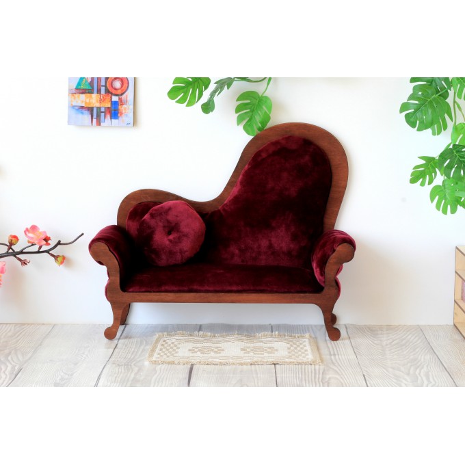 Miniature dollhouse sofa Victorian style brown wood 