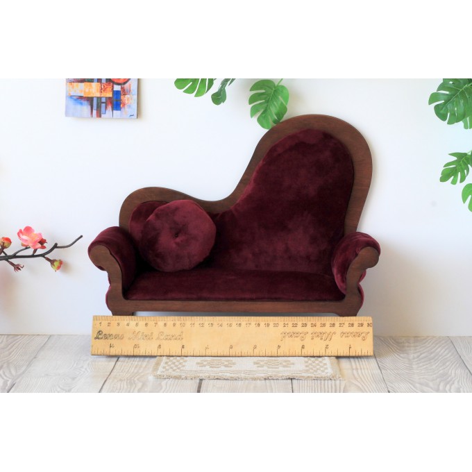 Miniature dollhouse sofa Victorian style brown wood 