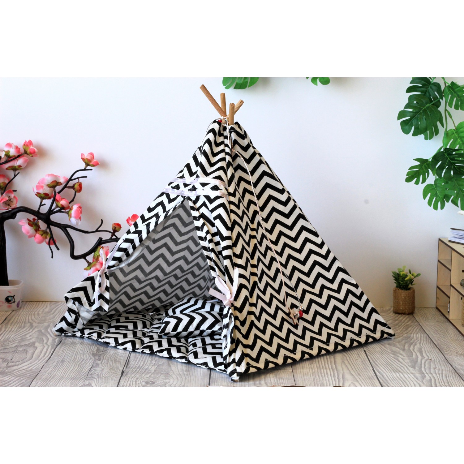 Miniature dollhouse teepee tent, 12 inch zigzag fashion BJD doll picnic