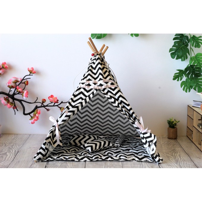 Miniature dollhouse teepee tent, 12 inch zigzag 