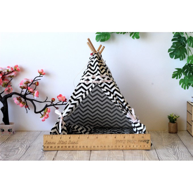 Miniature dollhouse teepee tent, 12 inch zigzag 