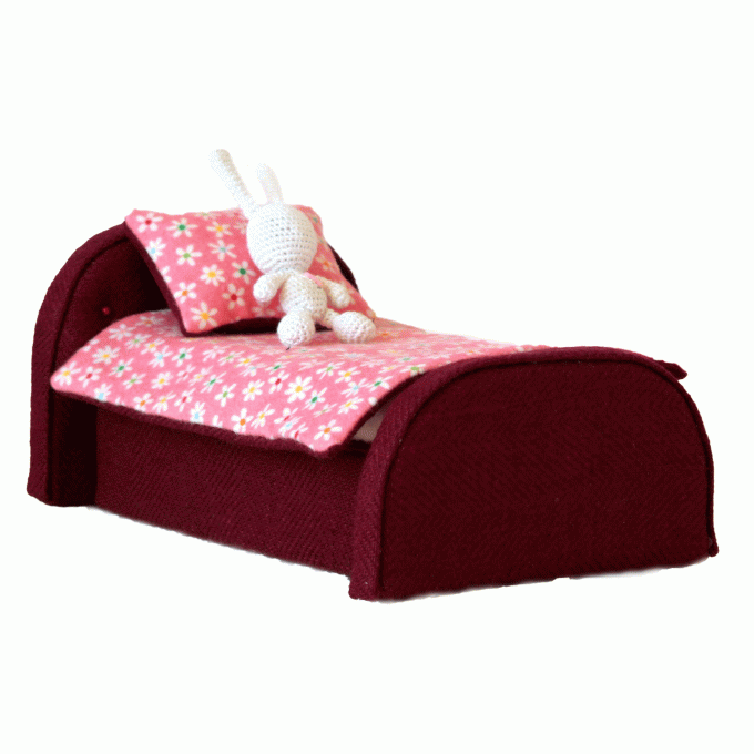 Miniature bed 1:12 scale dollhouse furniture, upholstered