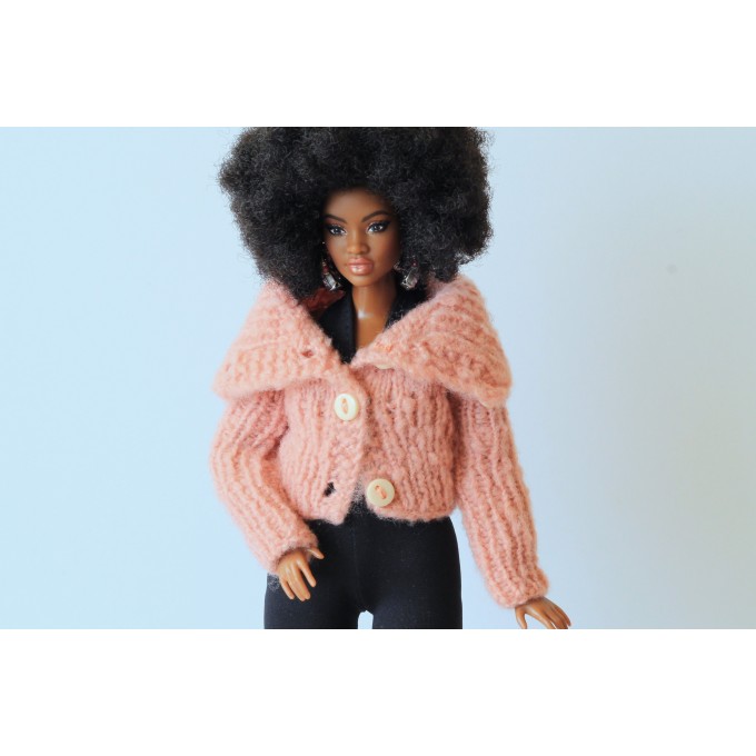 Knitted sweater Barb BJD doll. Pink chunky turtleneck 