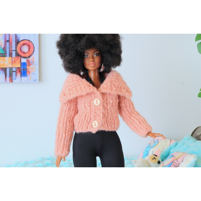 Knitted sweater Barb BJD doll. Pink chunky turtleneck 