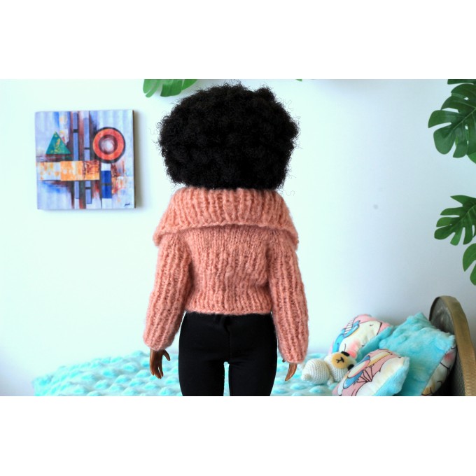 Knitted sweater Barb BJD doll. Pink chunky turtleneck 