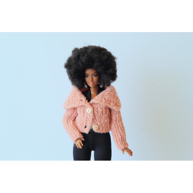 Knitted sweater Barb BJD doll. Pink chunky turtleneck 