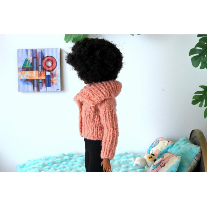 Knitted sweater Barb BJD doll. Pink chunky turtleneck 