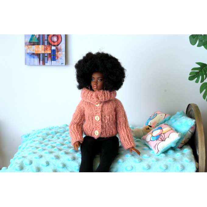 Knitted sweater Barb BJD doll. Pink chunky turtleneck 