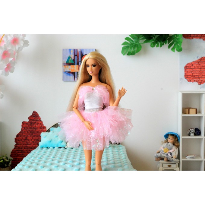 Barb doll outfit ballerina dress tu tu skirt white pink 