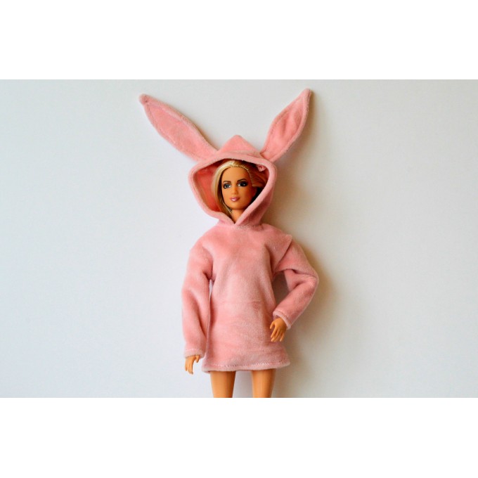 Doll sweater with bunny ears hood Barb BJD doll outfit