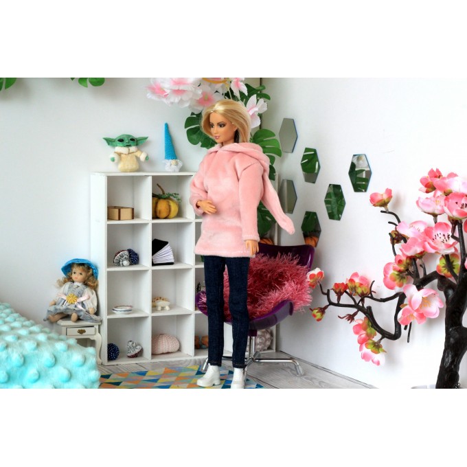 Doll sweater with bunny ears hood Barb BJD doll outfit