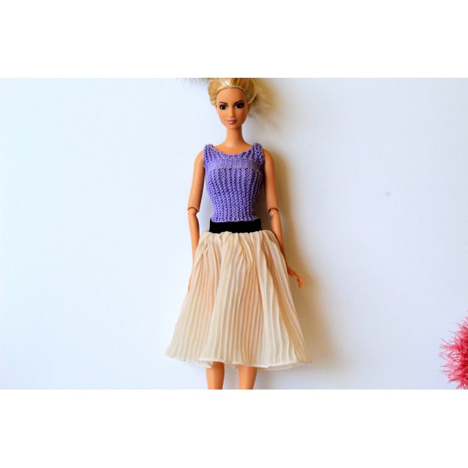 Top and shorts clothes set BJD doll miniature violet