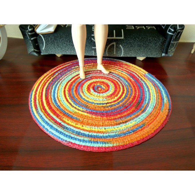 Dollhouse rug, round colorful miniature pad 