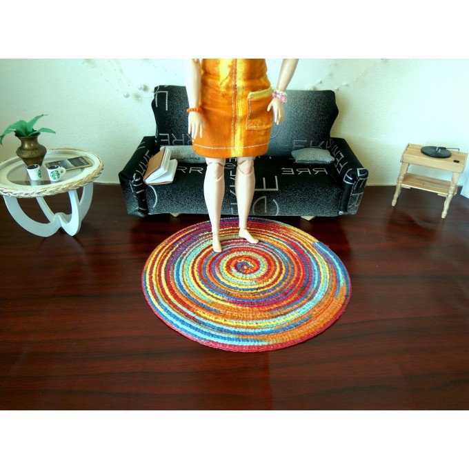 Dollhouse rug, round colorful miniature pad 