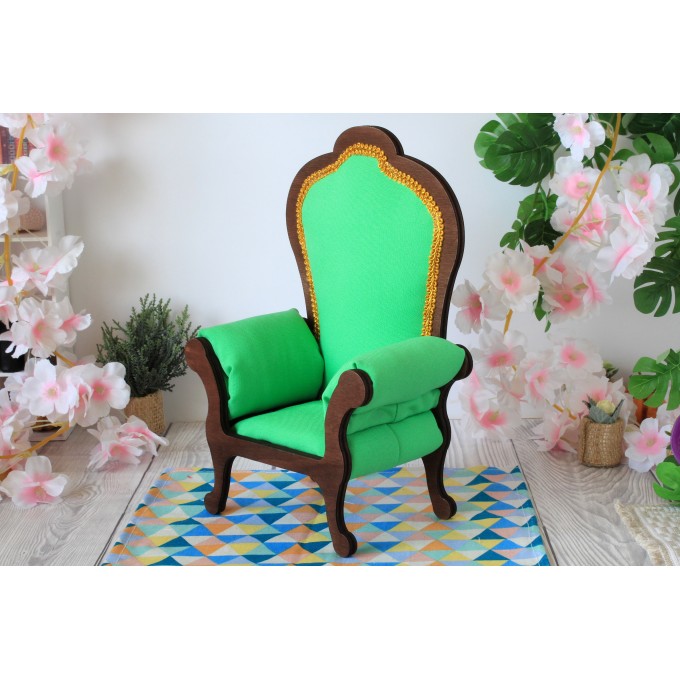 Miniature chair 1:6 scale wooden upholstered colorful 