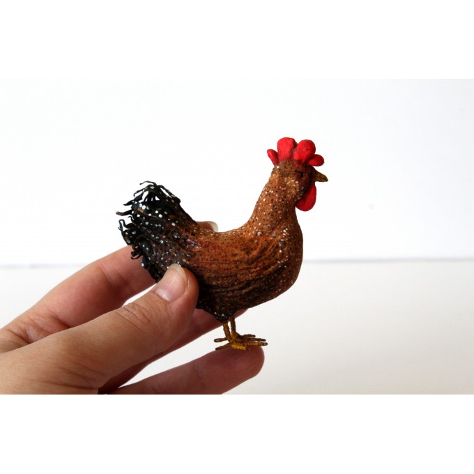 Miniature chicken figurine cotton felt hen rooster 