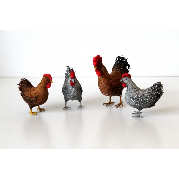 Miniature chicken figurine cotton felt hen rooster 