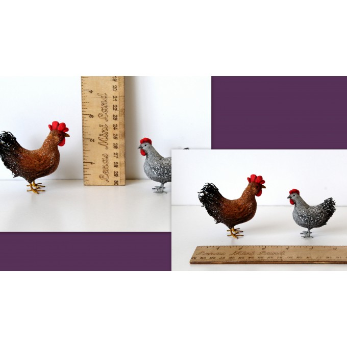 Miniature chicken figurine cotton felt hen rooster 