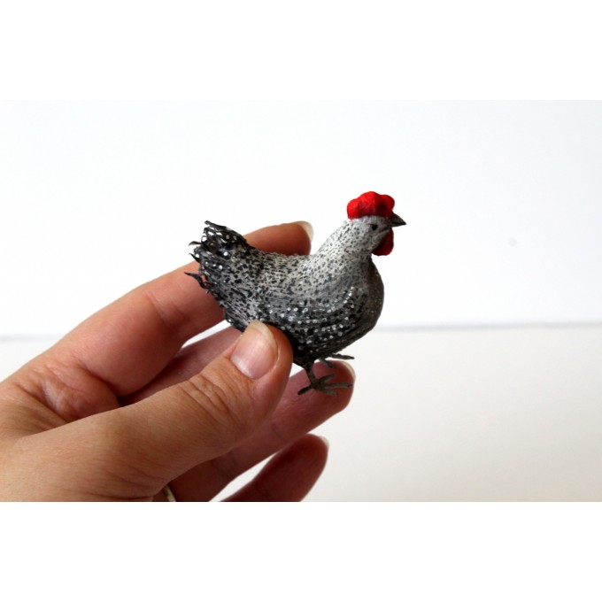 Miniature chicken figurine cotton felt hen rooster 