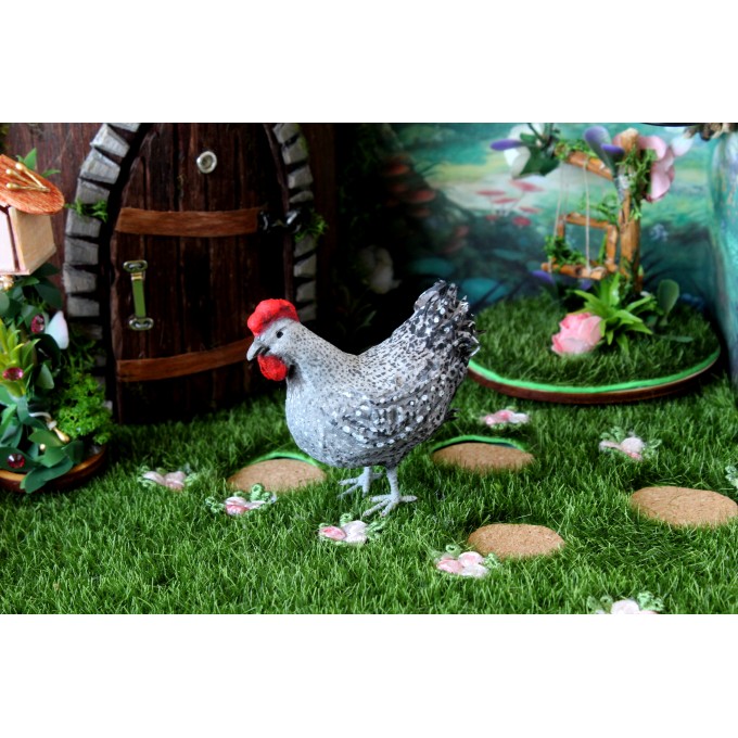 Miniature chicken figurine cotton felt hen rooster 