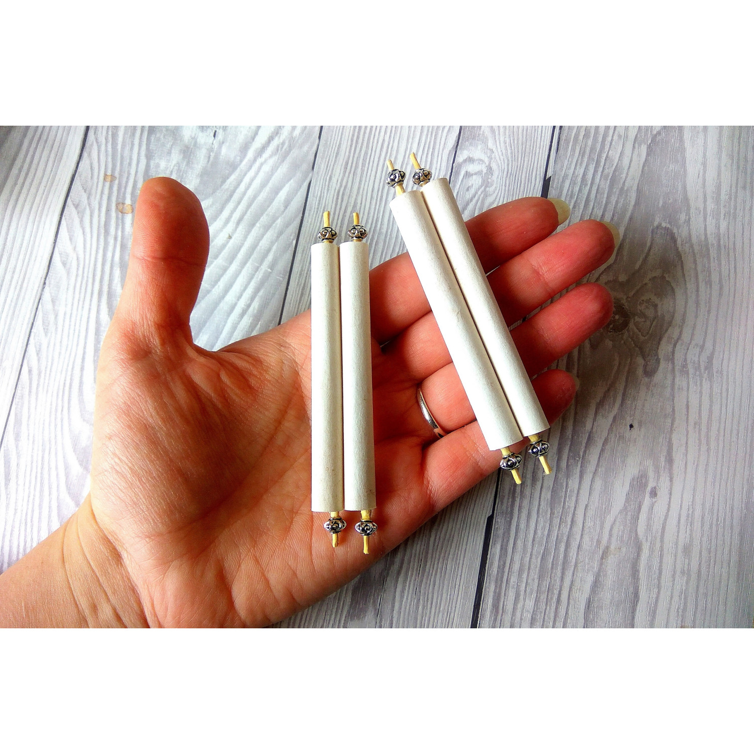 Miniature parchment scrolls set of 2, old paper manuscripts Jewish