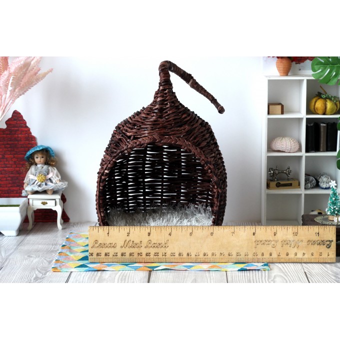 Miniature wicker hanging chair 1:8 scale dollhouse 