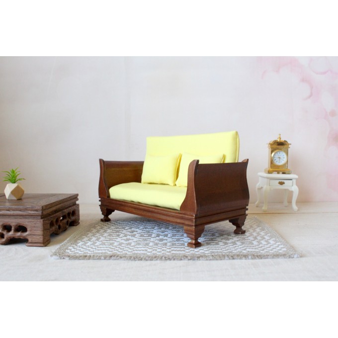 Miniature dollhouse couch, 1:8 scale sofa for Lati Yellow