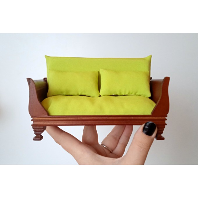 Miniature dollhouse couch, 1:8 scale sofa for Lati Yellow