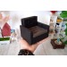 Miniature leather chair, dollhouse furniture 1:6 scale black
