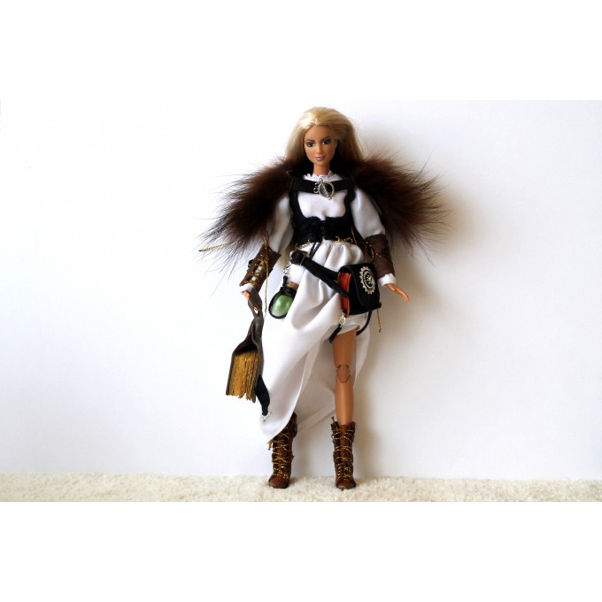 Doll steampunk outfit, 1:6 scale dress leather shoes belt