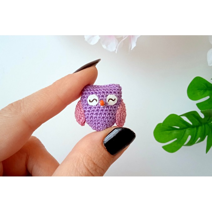 Micro owl figurine. Crochet tiny dollhouse toy for doll