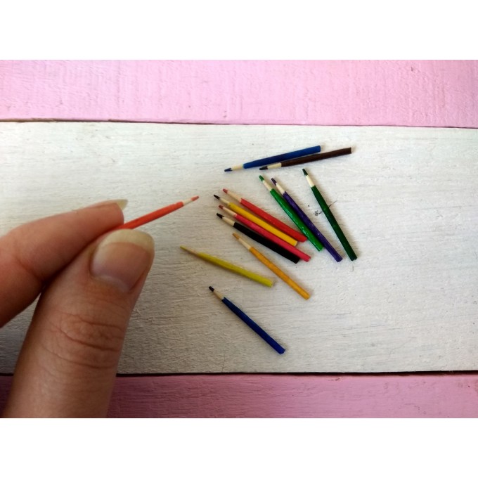 Miniature pencils set of 11, NOT REAL tiny dollhouse 