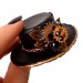 Miniature steampunk hat, black leather top hat with gears