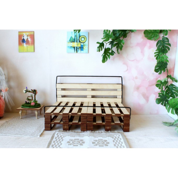 Miniature pallet bed, double-size framed d