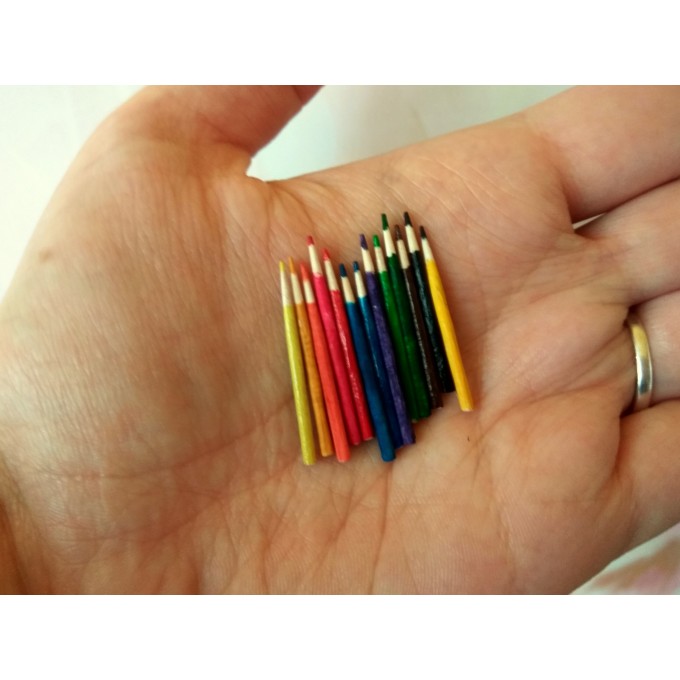 Miniature pencils set of 11, NOT REAL tiny dollhouse 