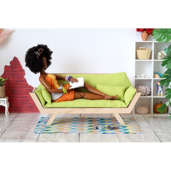 Miniature sofa hexagon shape wooden dollhouse