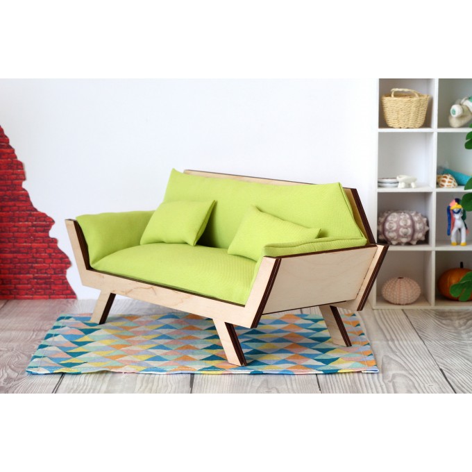 Miniature sofa hexagon shape wooden dollhouse