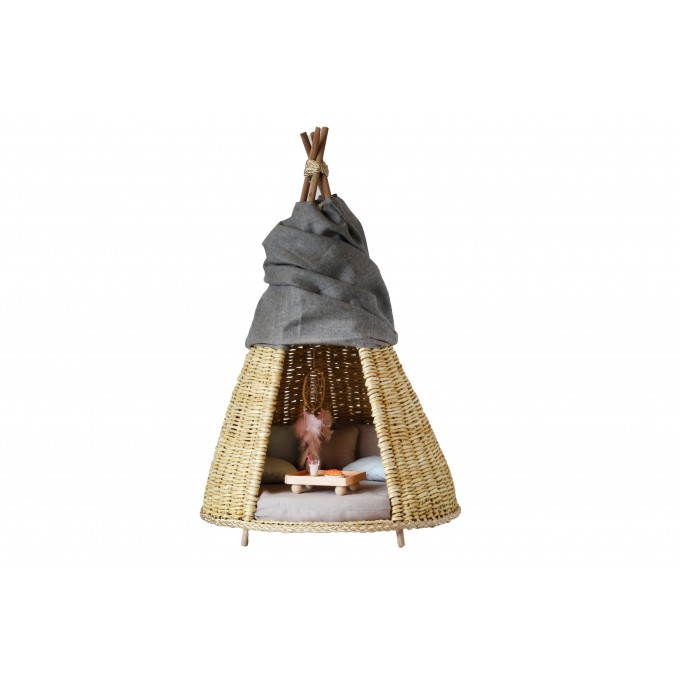 Wicker cone tent miniature dollhouse furniture bjd