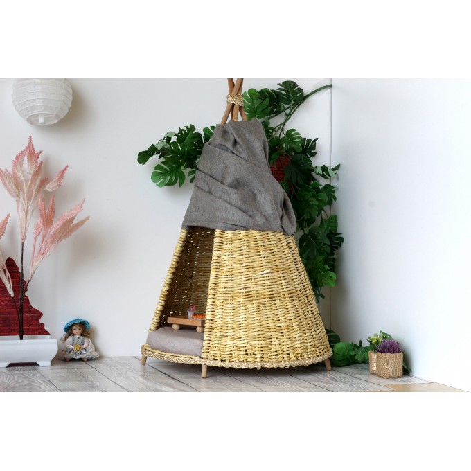 Wicker cone tent miniature dollhouse furniture bjd